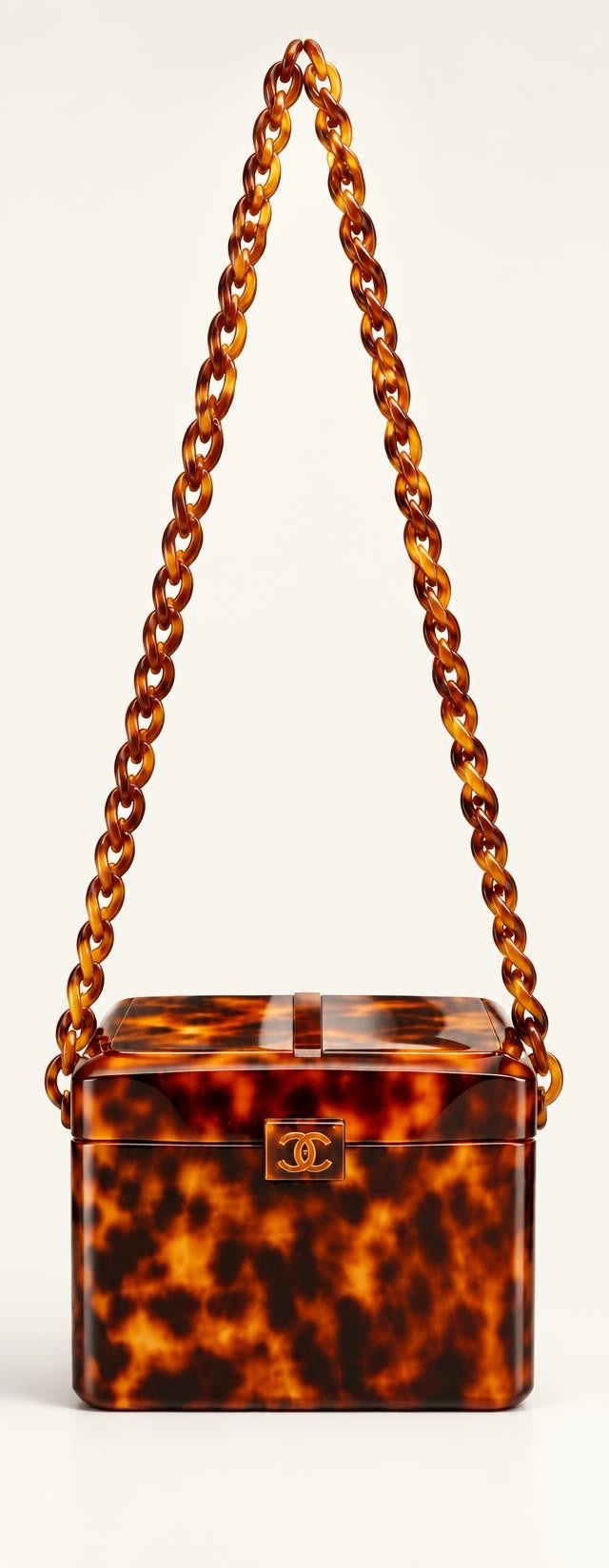 EXTRA RARE Vintage Chanel 1994-1996 Tortoiseshell Plexiglass Mini Box Vanity Bag