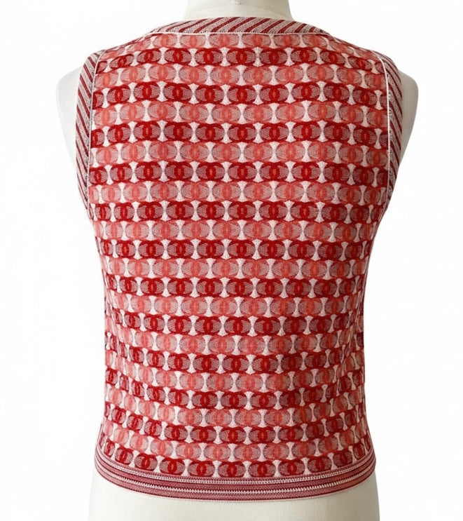 Chanel 19P Pink Red CC Logo Sleeveless Crop Top Blouse FR 42