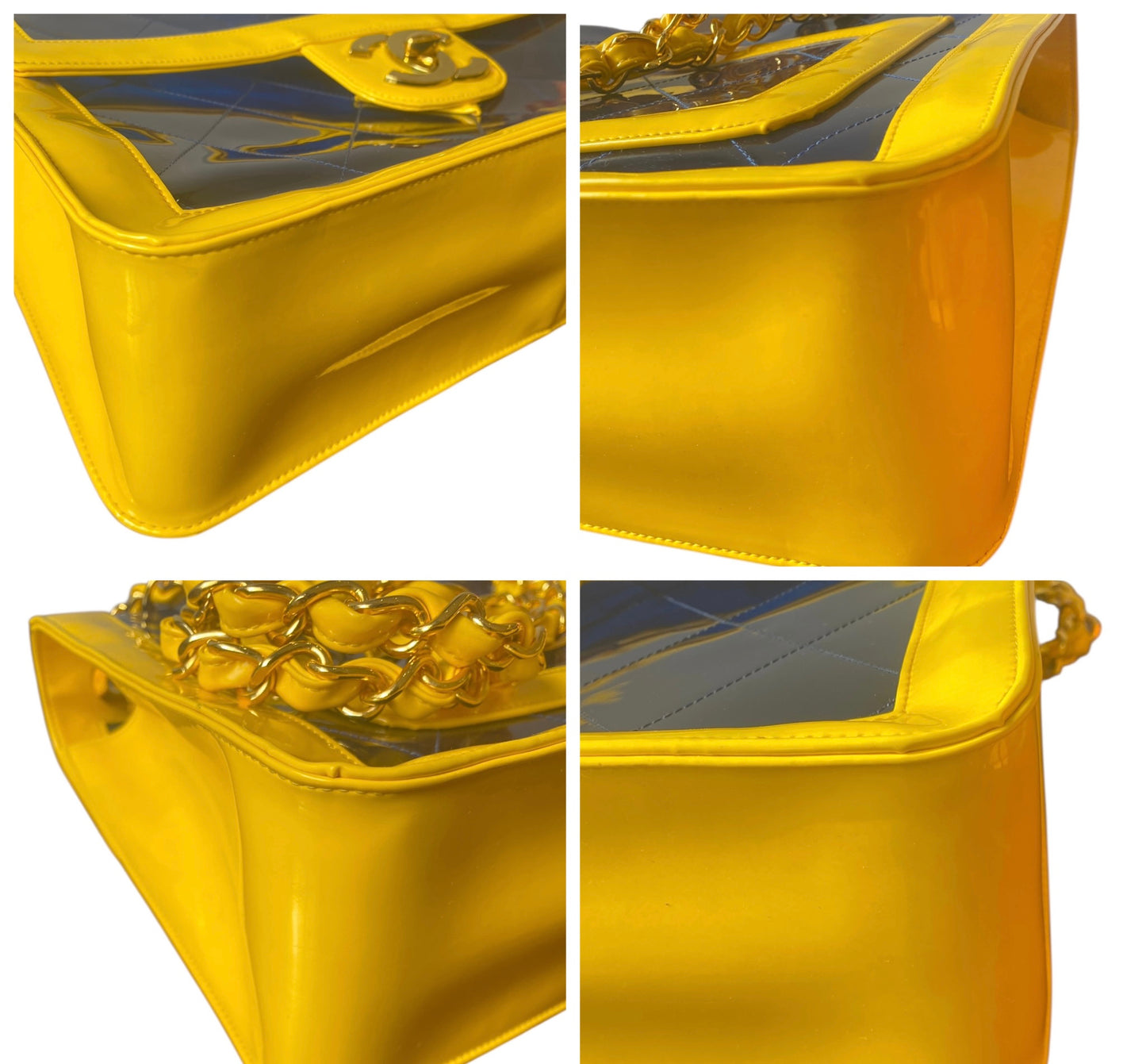 Chanel Ultra Rare 1995 Barbie Collection Yellow Blue Maxi PVC Vinyl Patent Flap Bag