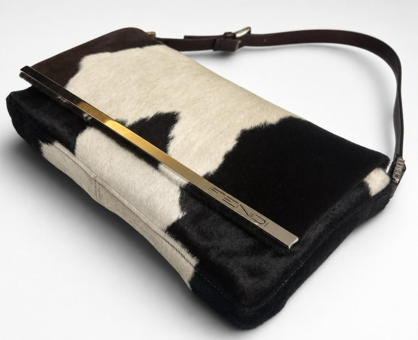 Rare Vintage 1999 FW FENDI Cow Print Pony Baguette Flap Bag