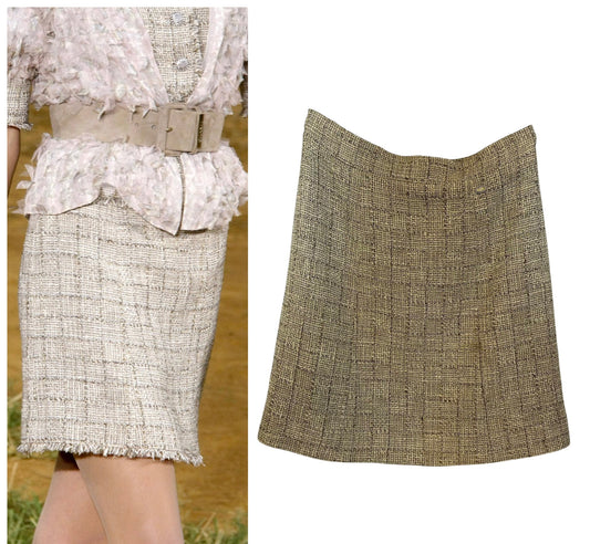 Chanel 10P Fantasy Tweed Skirt Beige Metallic Gold FR 42
