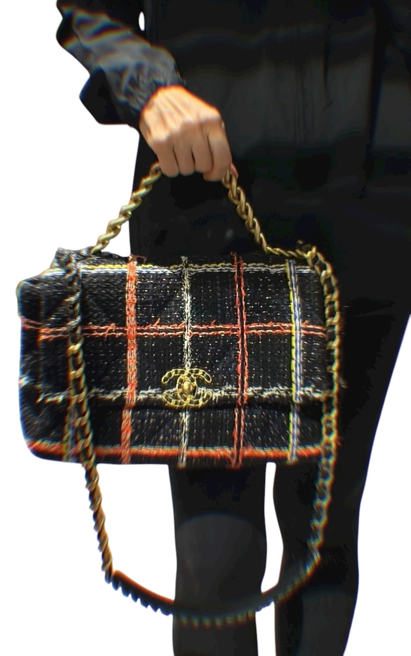 Chanel 19 Large Black Multicolor Tweed Flap Bag