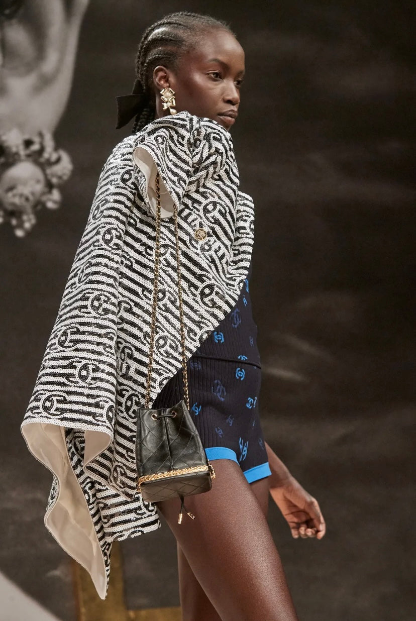 Chanel 22S Runway Sequin CC Logo Black and White Jacket FR 40