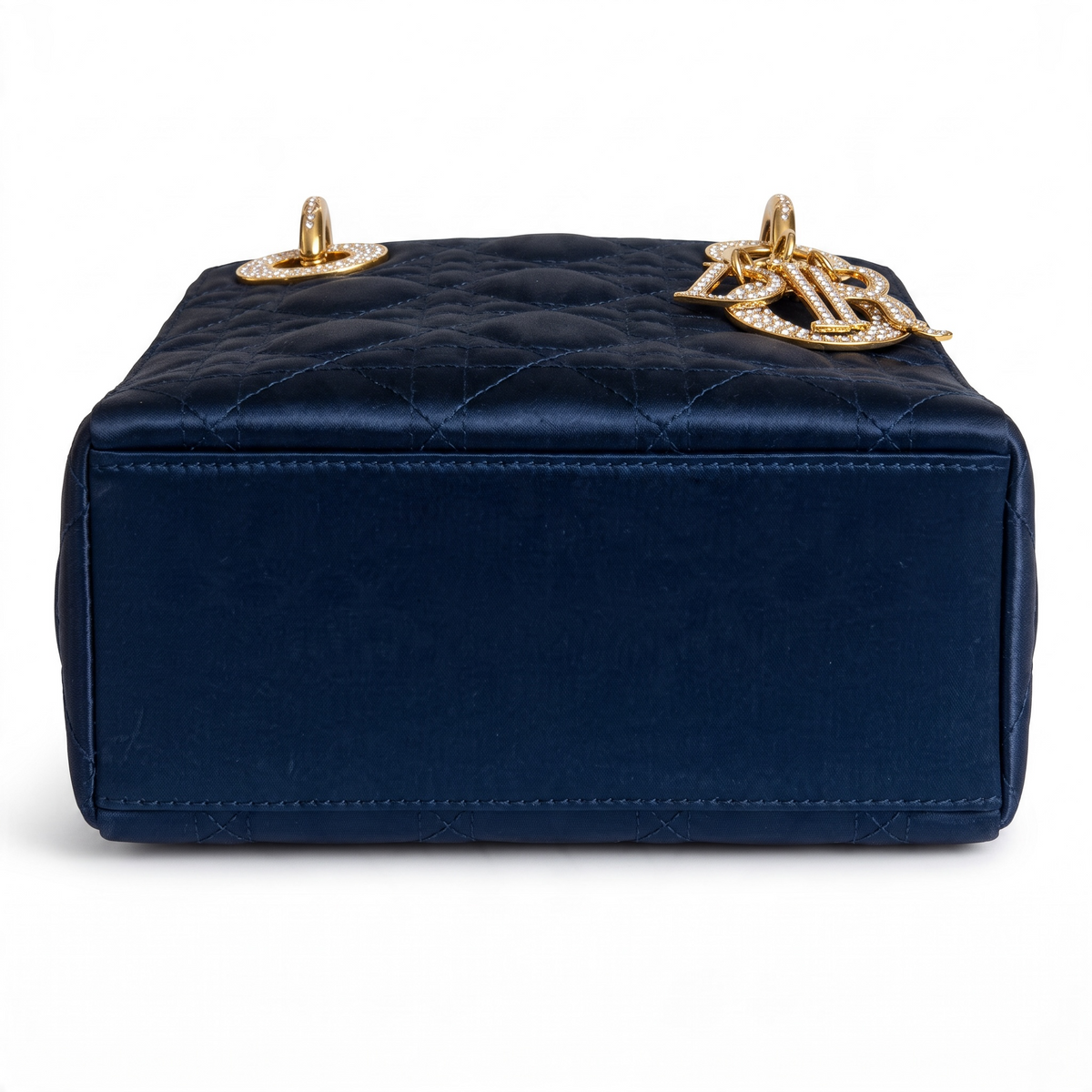 Ultra Rare Vintage 1999 Mini Lady Dior Navy Blue Gold Crystals Lucite Silk Handbag