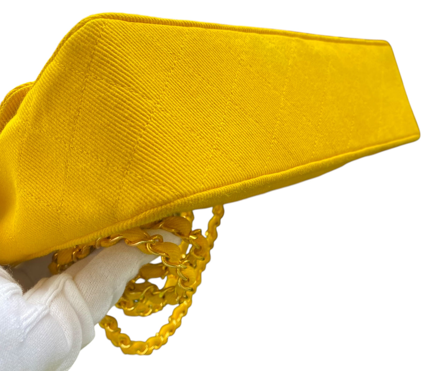 Vintage Chanel 90’s Yellow Denim Medium Classic Flap Bag 24K Gold Hardware