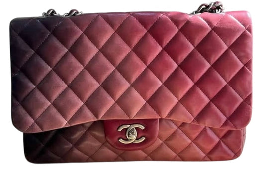 Chanel Ombre Degradé Pink Burgundy Quilted Leather Jumbo Classic Single Flap Bag