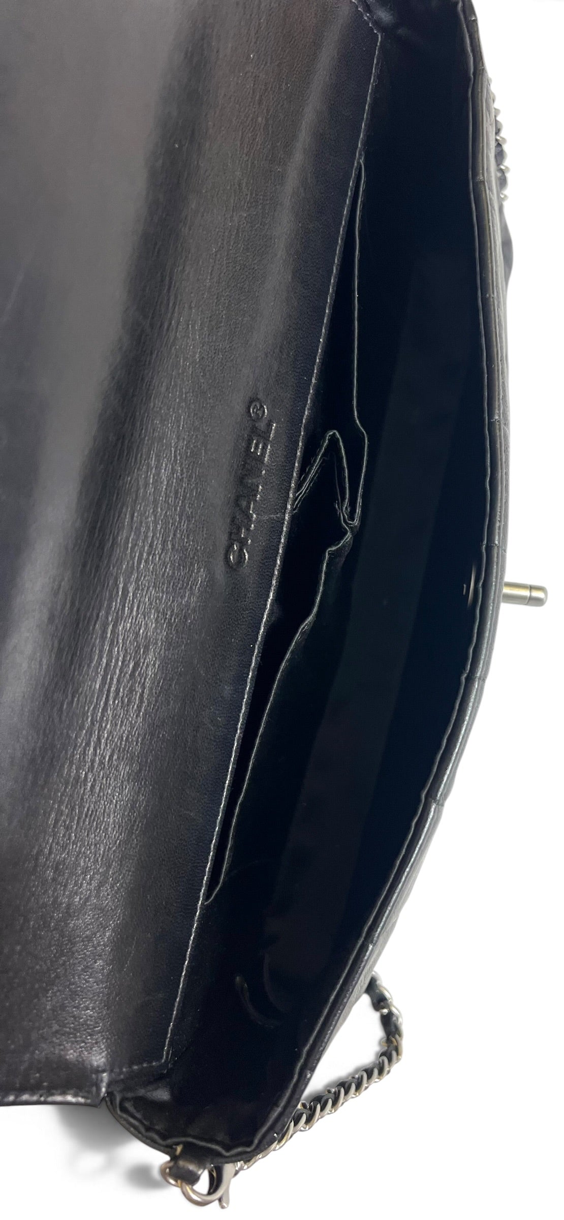 Vintage Chanel Black Lambskin East West Chocolate Bar Flap SHW