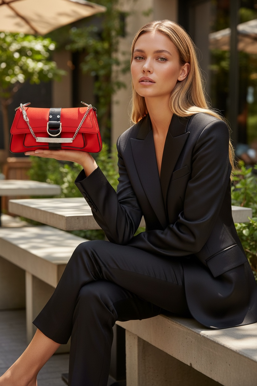 Vintage DIOR EXTRA MINI Red Black Crystal Hardcore Trotter Saddle Bag