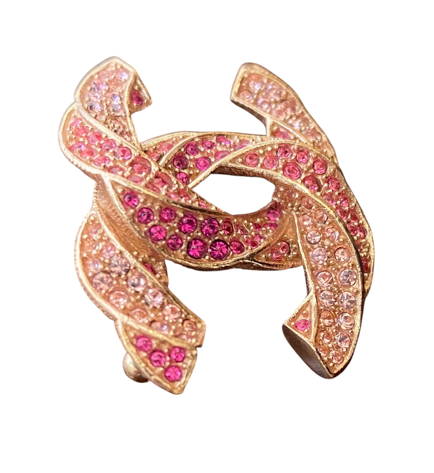 Chanel 2016 Pink Crystal Twisted CC Brooch Rose Gold