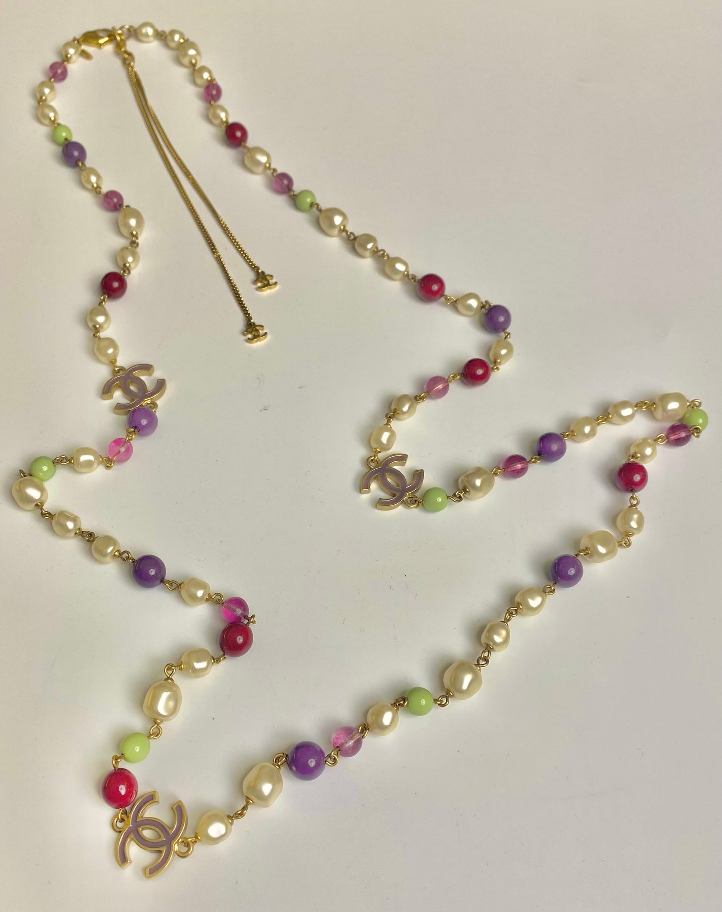 Chanel 11P Extra Long Strand CC Multicolor Necklace Gold Hardware