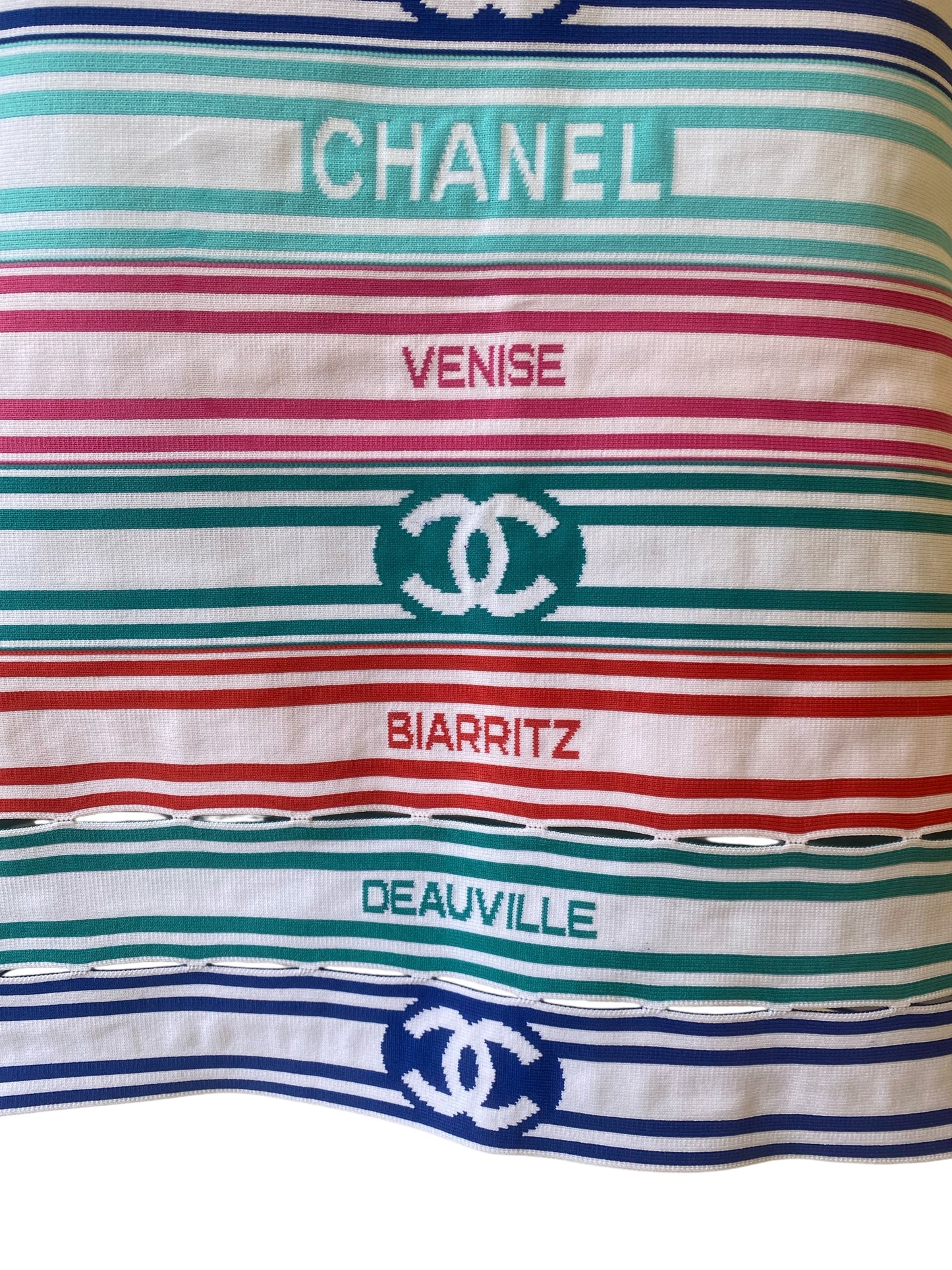 Chanel 19P Multicolor Stripe Crop Top and Skirt Set FR 36