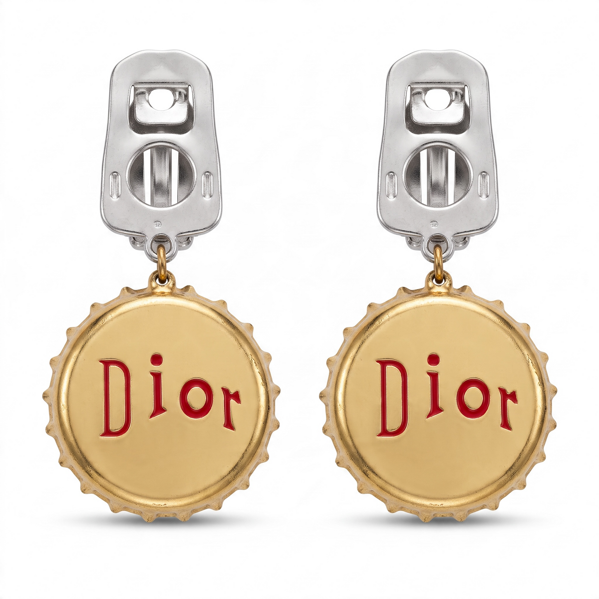 Rare Vintage SET Christian Dior Bottle Cap Necklace & Matching Drop Earrings