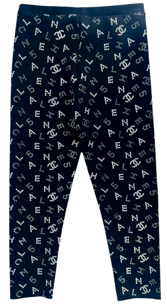 Chanel 20C Runway Black CC Logo Pants Leggings FR 42