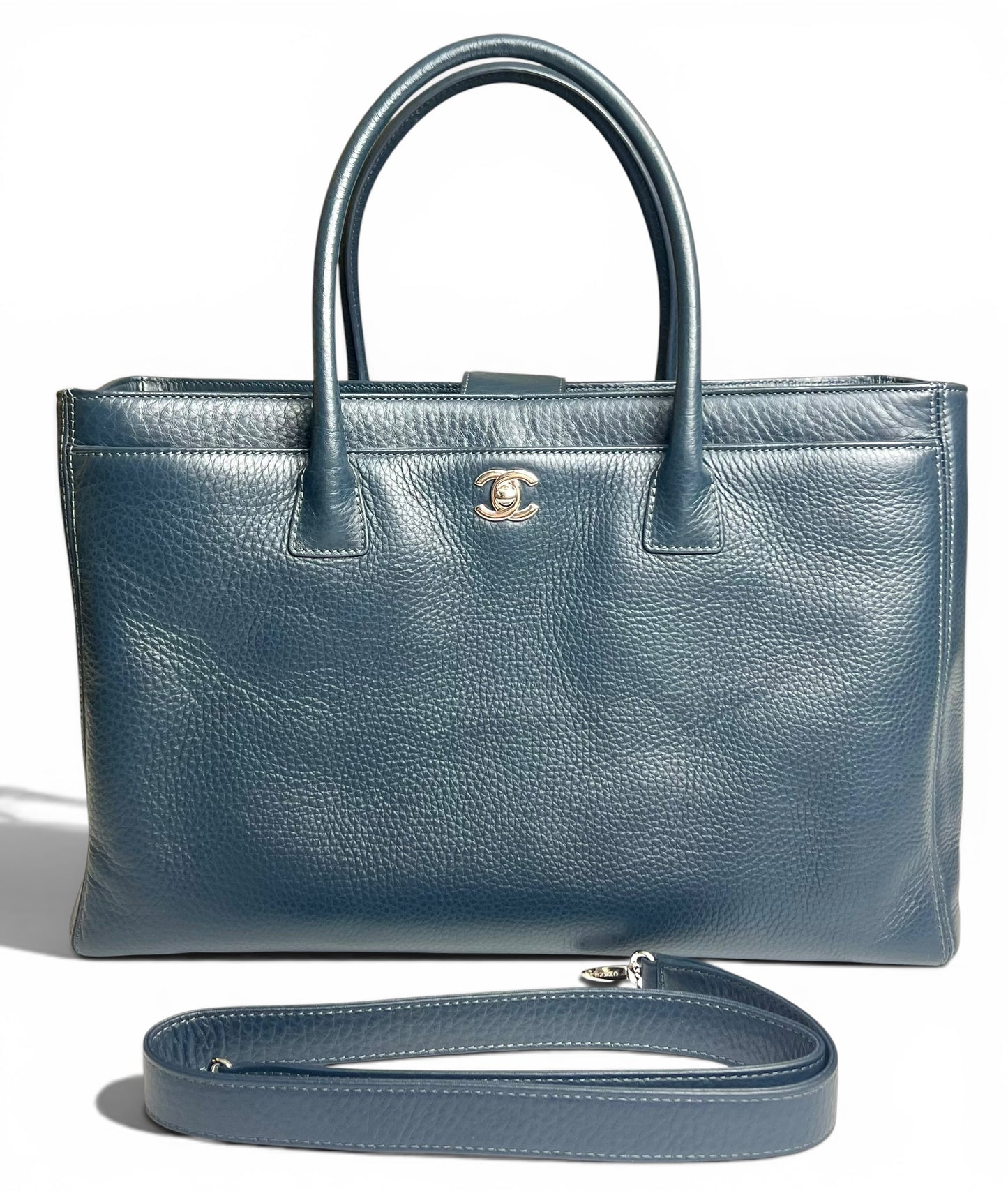 Chanel Navy Blue Caviar Leather Cerf Executive Shopper Classic Tote Bag SHW