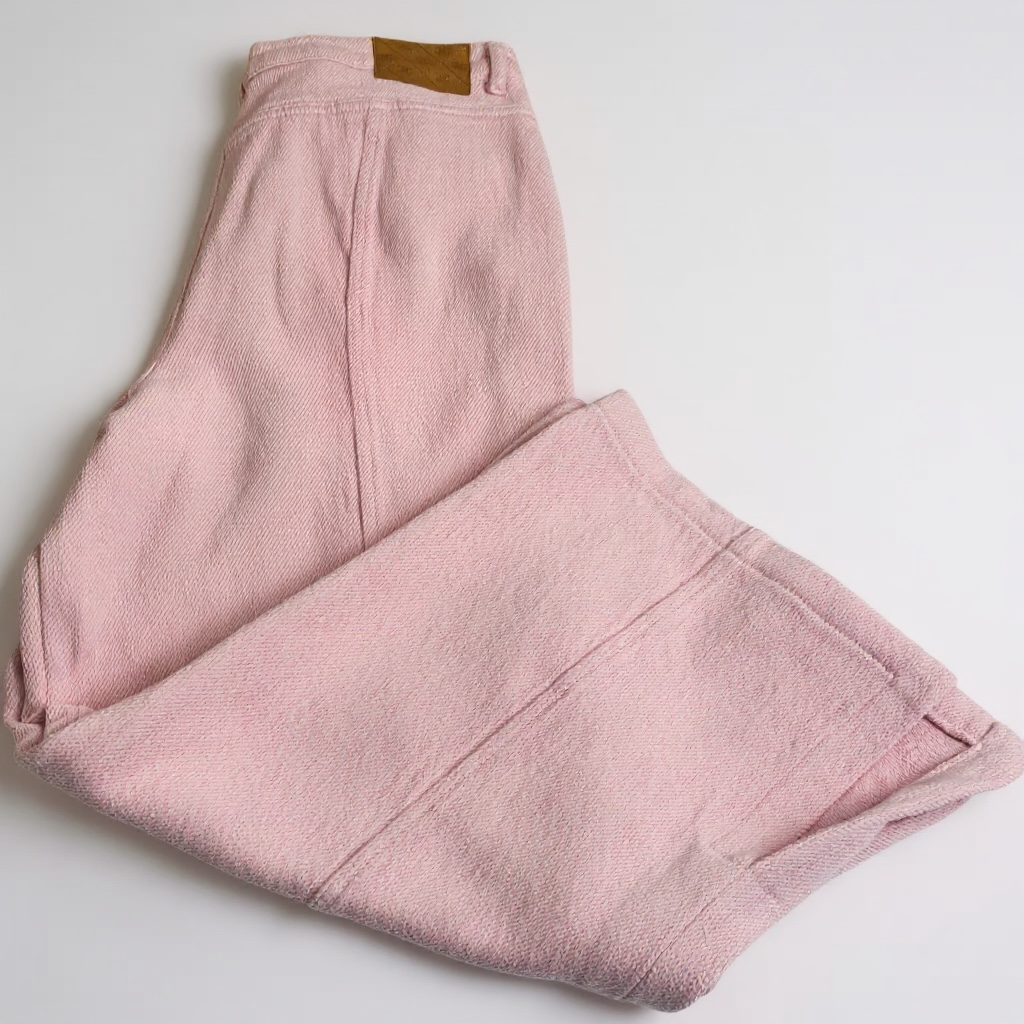 Chanel 19S Sand by the Sea CC Buckle Light Pink Cotton Wide Leg Jeans FR 44