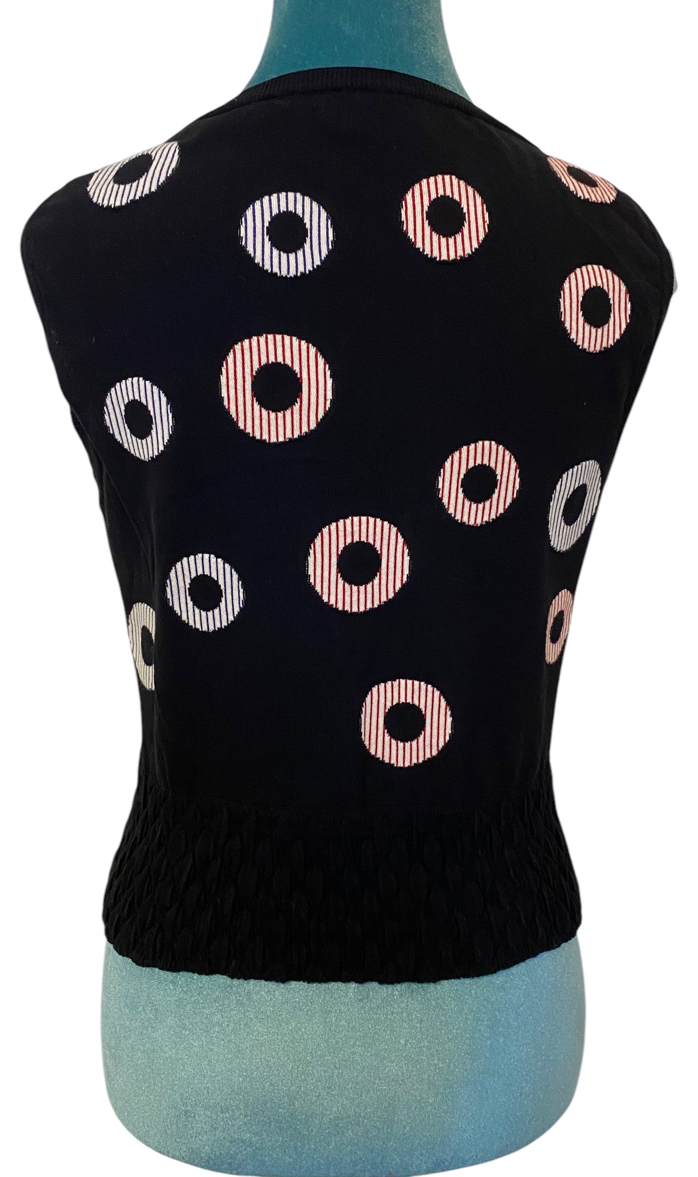CHANEL 19C LA PAUSA BLACK KNIT INTARSIA CROPPED TOP BLOUSE FR 38