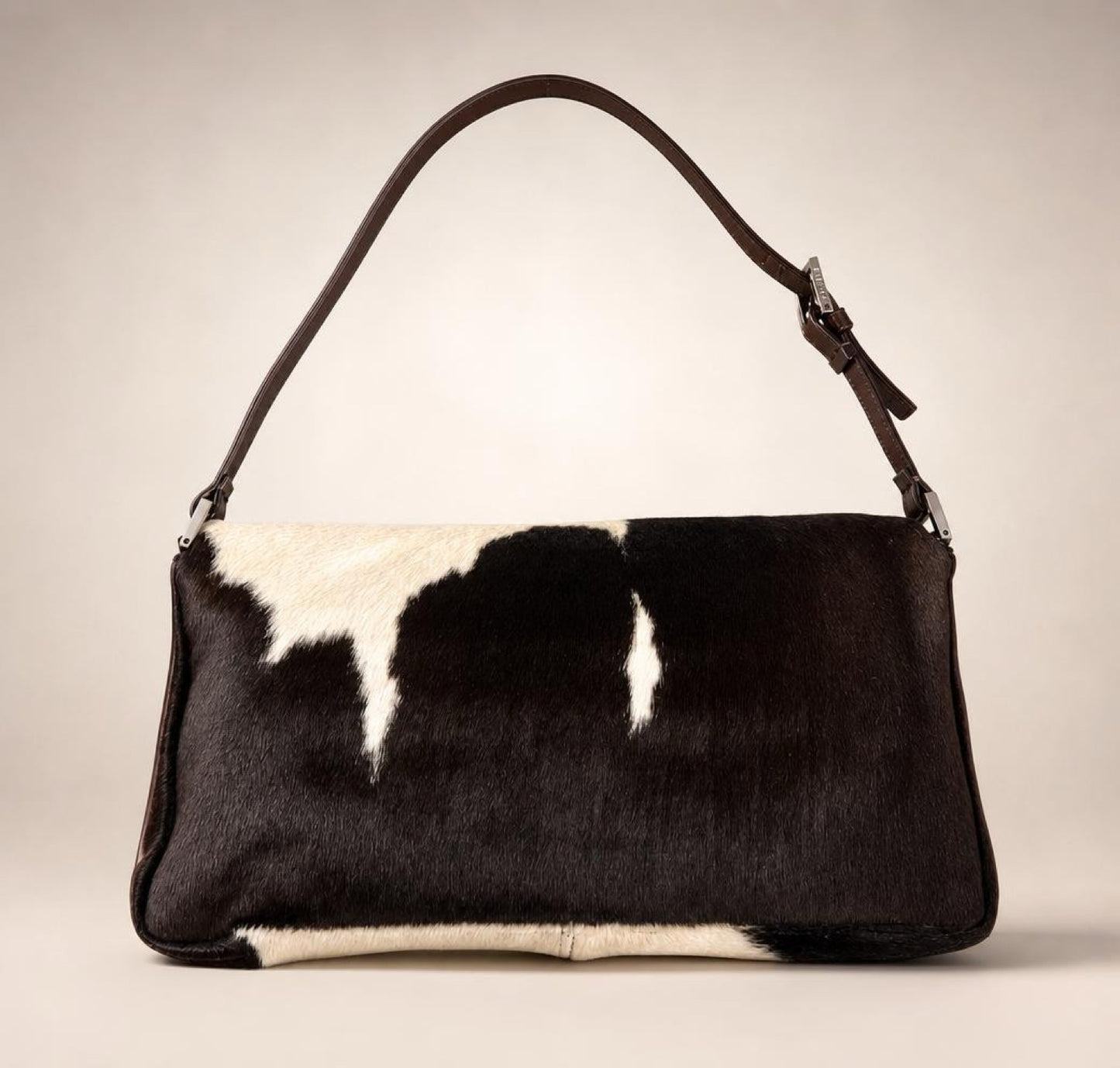 Rare Vintage 1999 FW FENDI Cow Print Pony Baguette Flap Bag