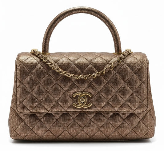 Chanel 19A Medium Coco Handle Metallic Copper Caviar Timeless Bag