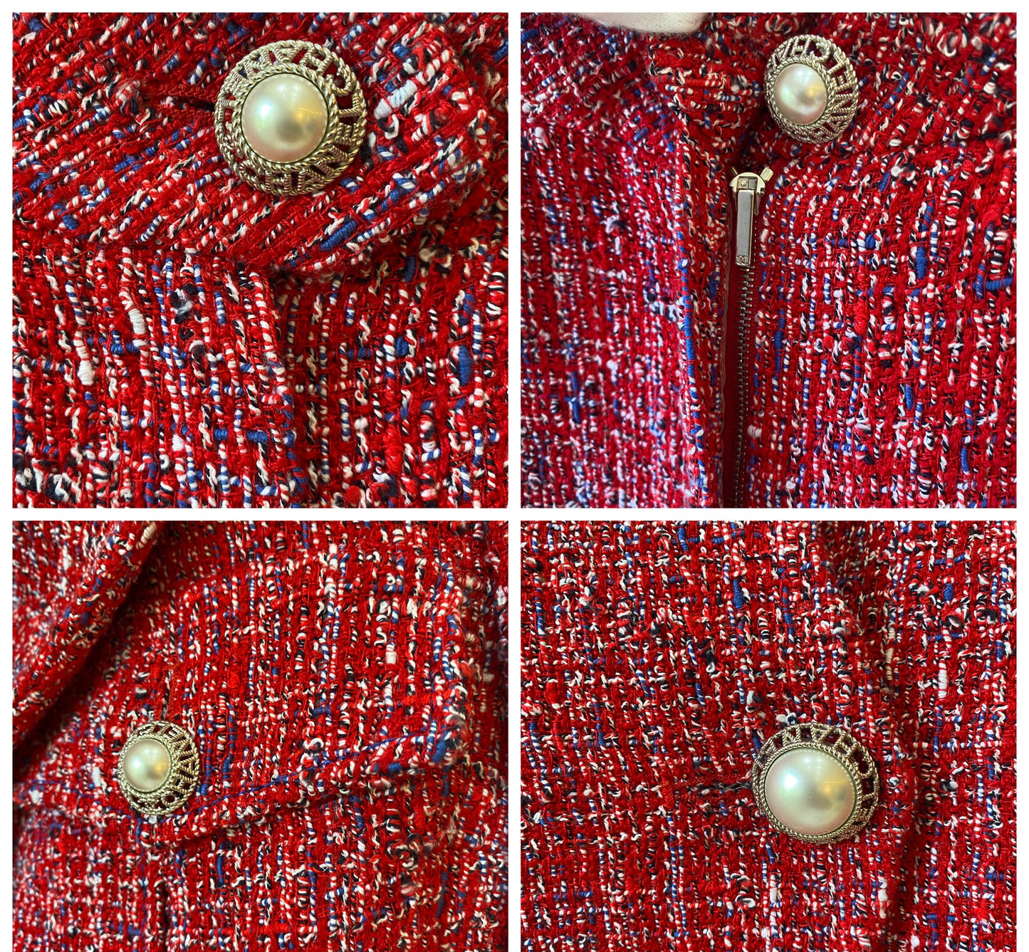 Chanel 19C La Pausa Red Tweed Pearl Jacket and Shorts Suit SET FR 36/38