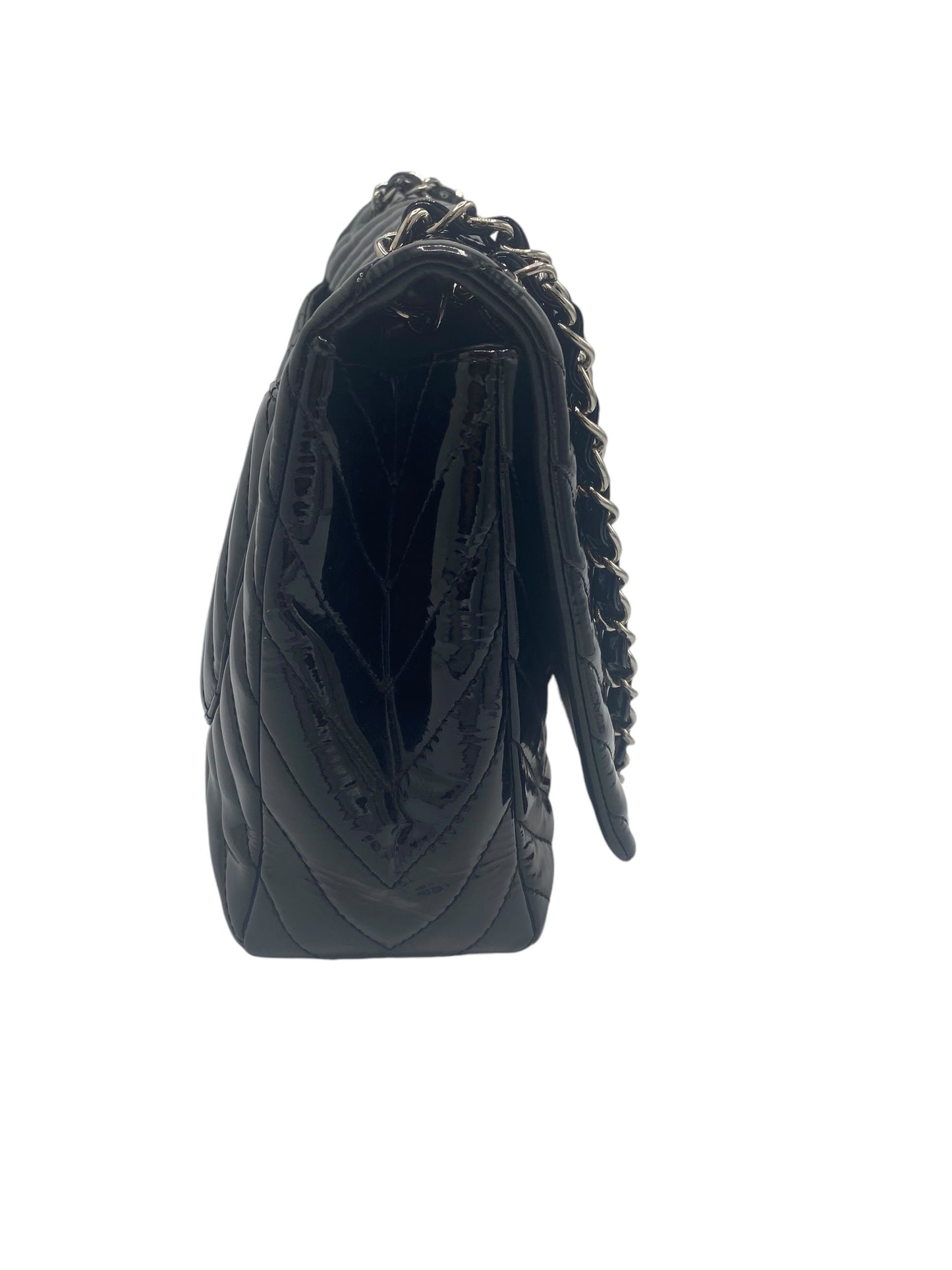 Chanel Black Maxi Patent Chevron Classic Flap Bag