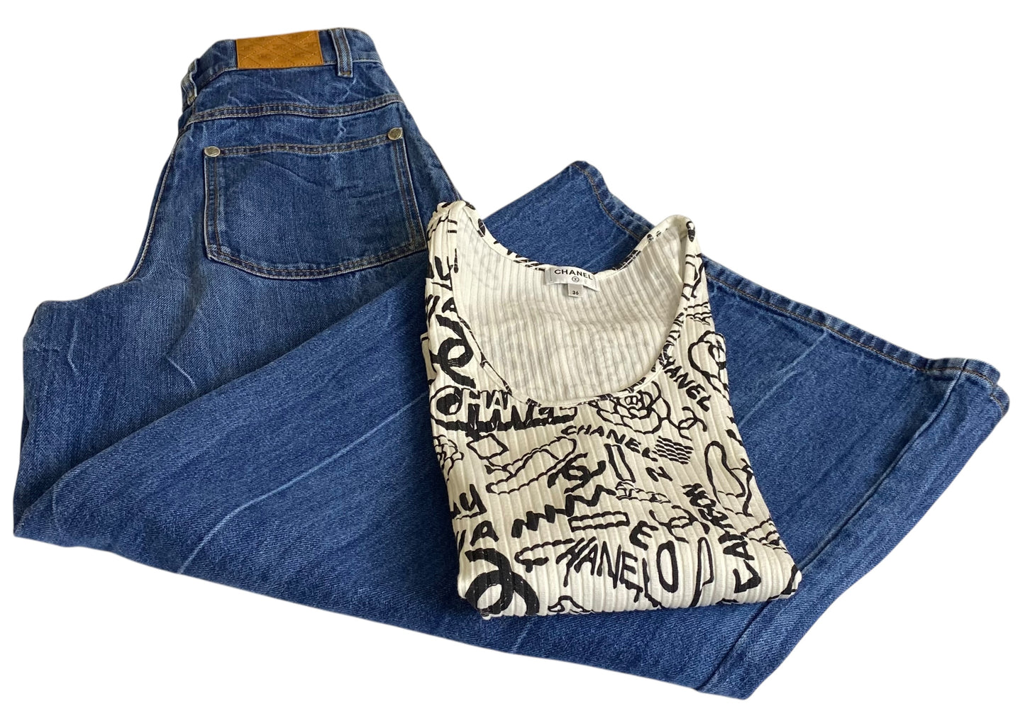 Chanel 19P Sand By The Sea Wide Leg Blue Jeans FR 36