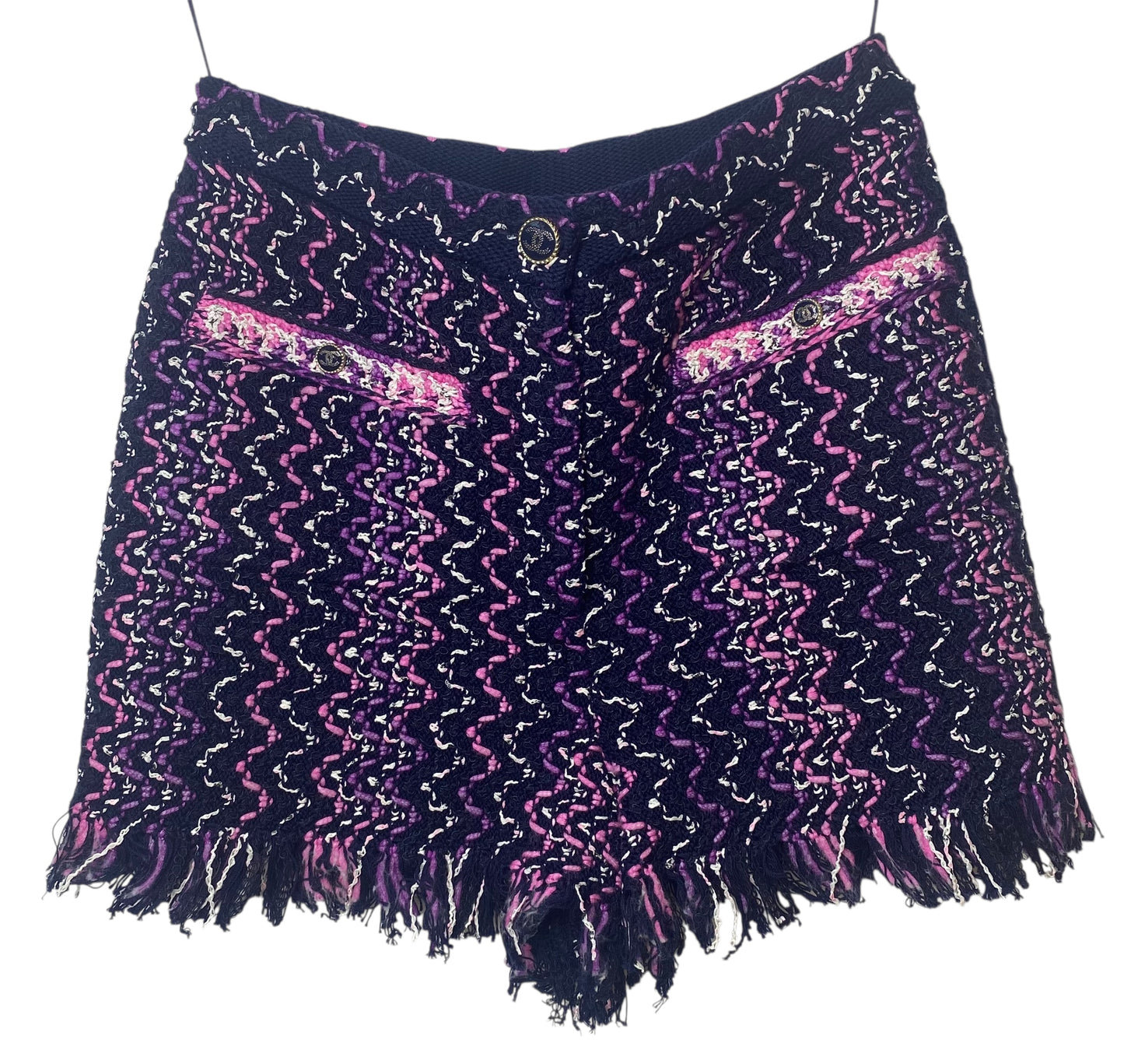 Chanel 21P Multicolor Tweed Fringe Shorts FR 36