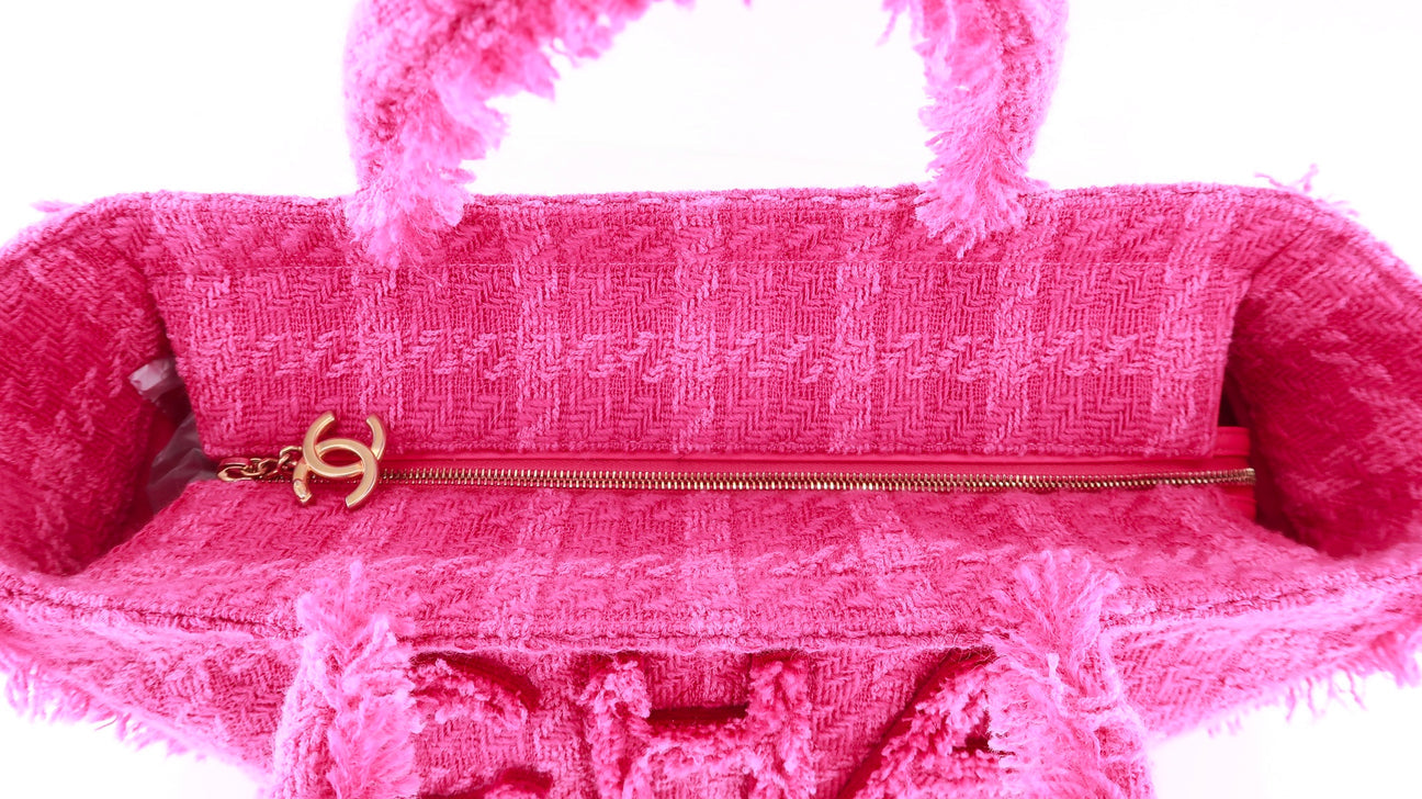 Chanel 19K Large Giant Logo Pink Tweed Shopping Tote Bag GHW