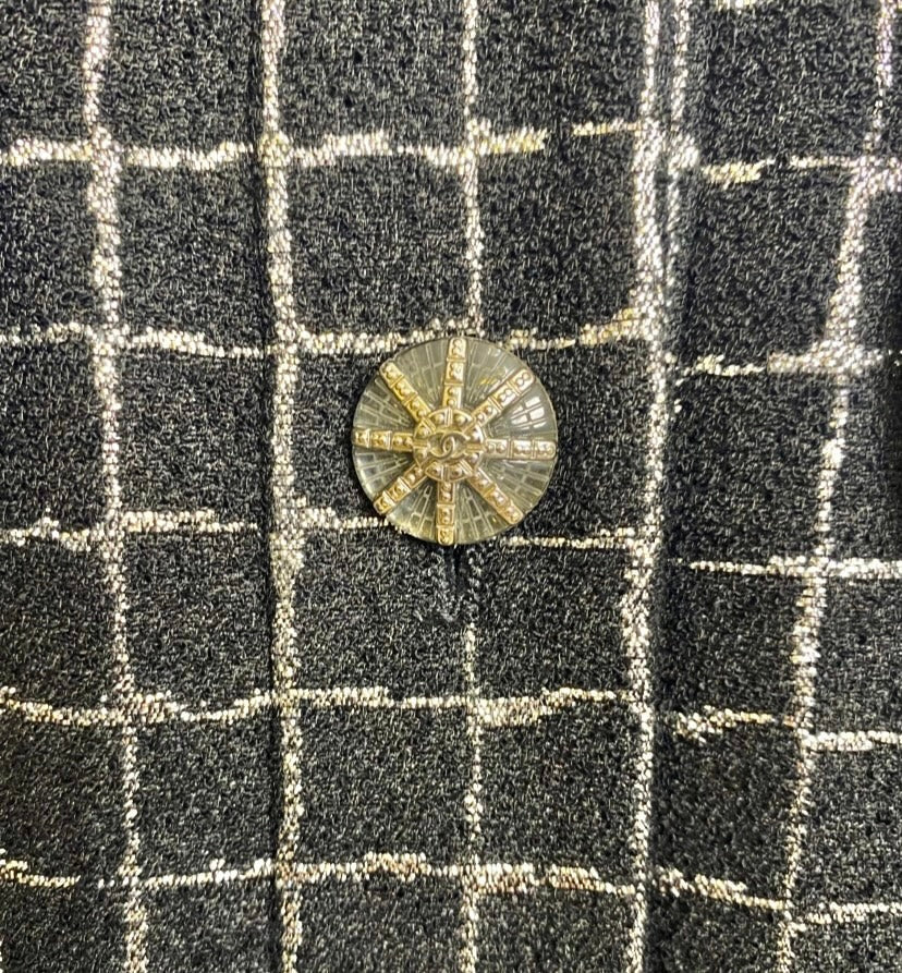 Chanel 20S Black Metallic Silver Iridescent One Piece Jumpsuit FR 38