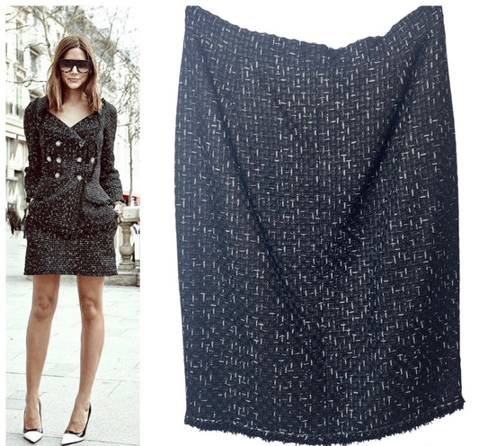 Rare Chanel 13C Paris Versailles Classic Black & White Signature Ribbon Tweed Skirt FR 44