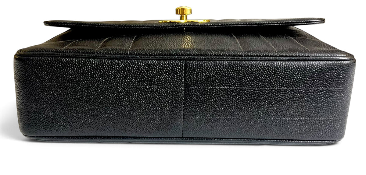 CHANEL VINTAGE 90s BLACK CAVIAR JUMBO KELLY VERTICAL FLAP BAG 24K GHW