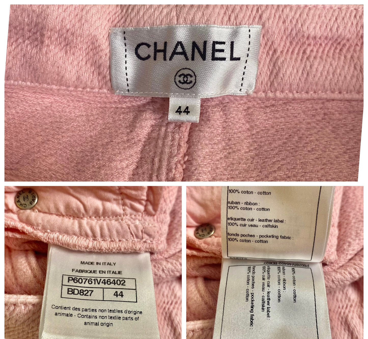 Chanel 19S Sand by the Sea CC Buckle Light Pink Cotton Wide Leg Jeans FR 44