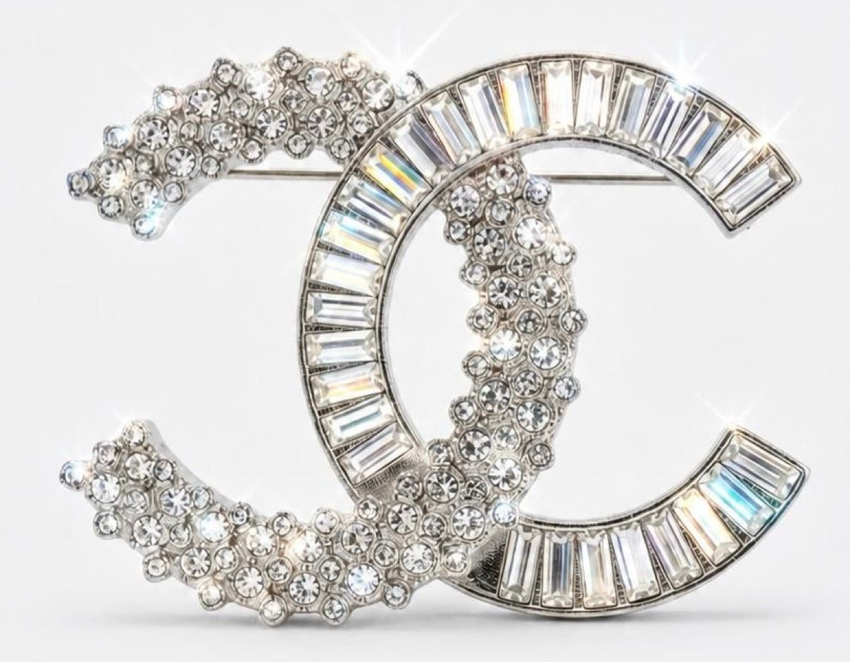 Chanel 2019 Large CC Silver Crystal Baguette Swarovski Brooch