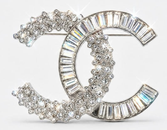 Chanel 2019 Large CC Silver Crystal Baguette Swarovski Brooch