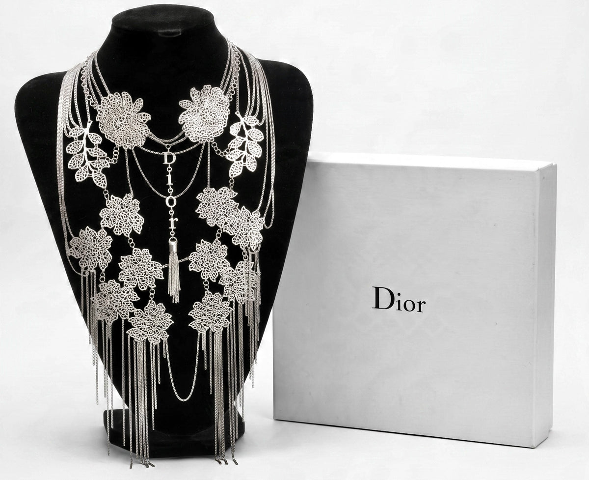 ULTRA RARE Christian Dior ‘Mata Hari’ Vintage Long Collar Bib Floral Crystal Statement Necklace