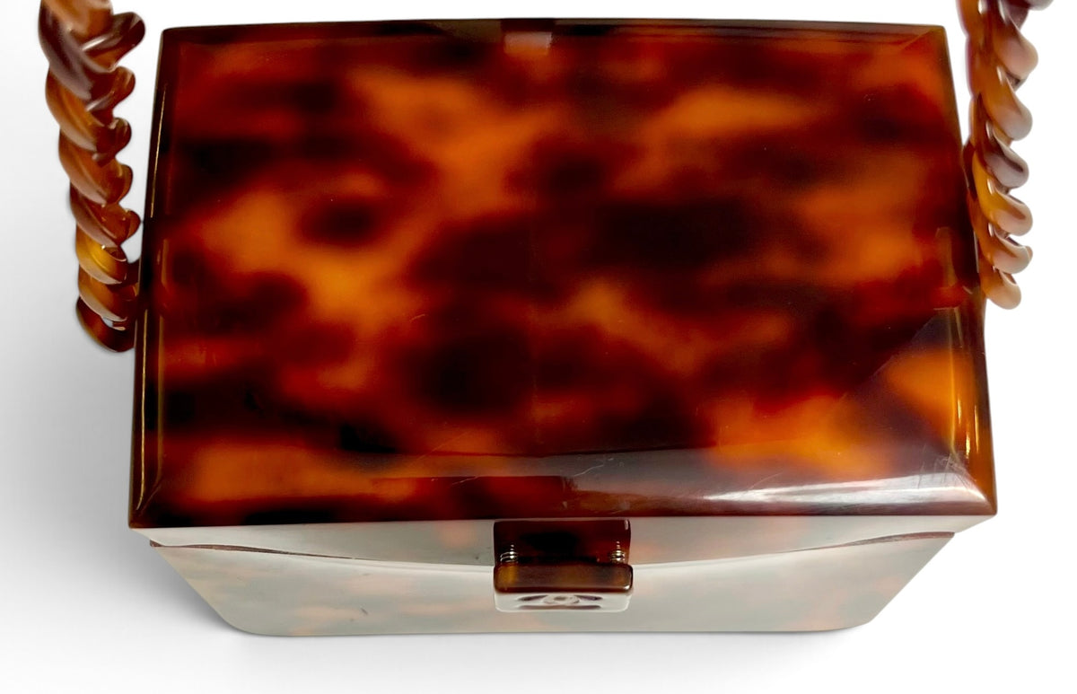 EXTRA RARE Vintage Chanel 1994-1996 Tortoiseshell Plexiglass Mini Box Vanity Bag