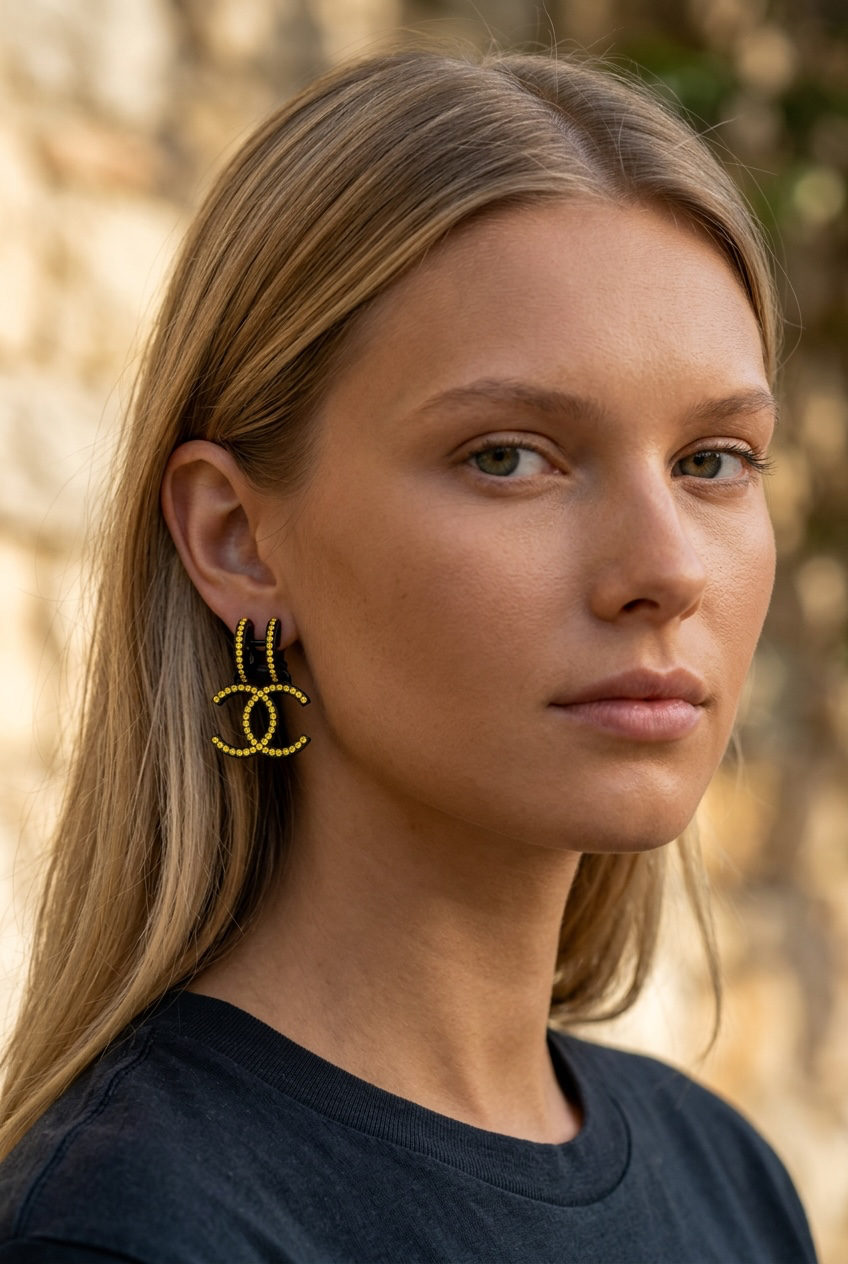 Chanel 17S Runway Yellow Crystal Oversized CC Clip On Statement Earrings