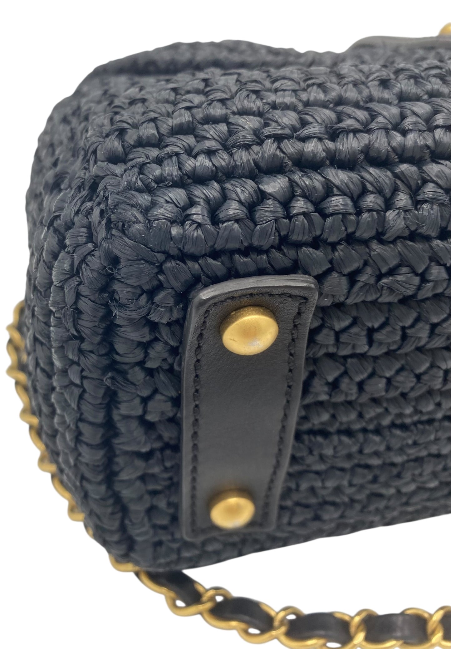 Vintage Chanel Medium Dark Navy Straw Raffia Shoulder Bag GHW