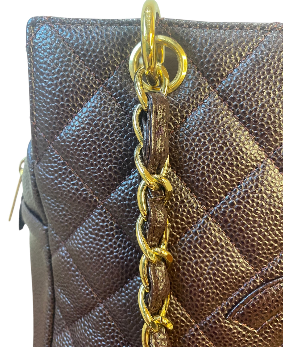 Chanel PTT Dark Chocolate Brown Quilted Caviar Leather Petite Timeless Shopping Tote Bag GHW