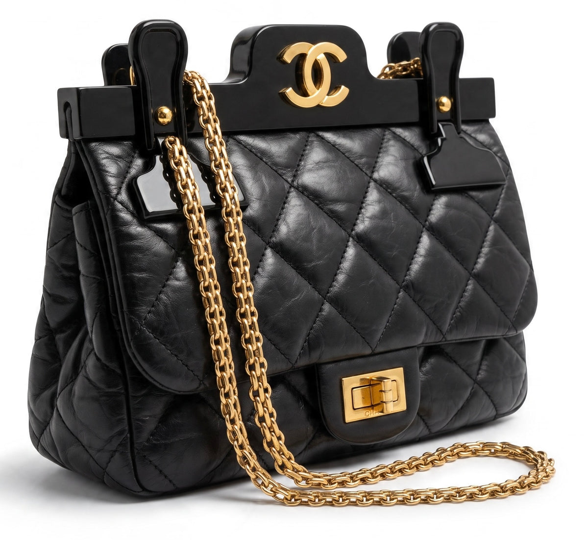 Chanel Limited Edition Aged Calfskin Quilted 2.55 Reissue Mini Hanger Black Flap Bag GHW