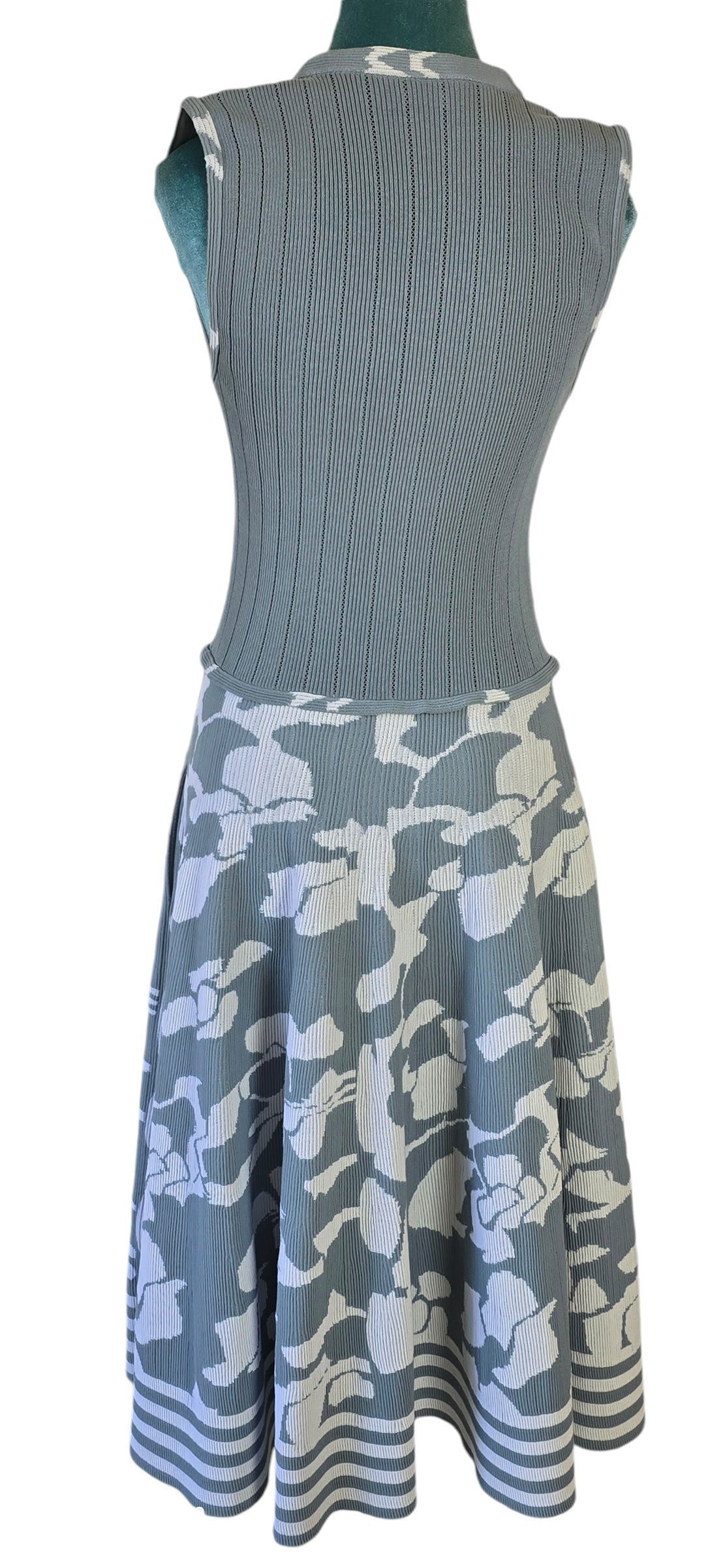 Chanel Airlines 2016 Runway Knit Midi Dress Baby Blue White Zipper Crew Neck FR 42