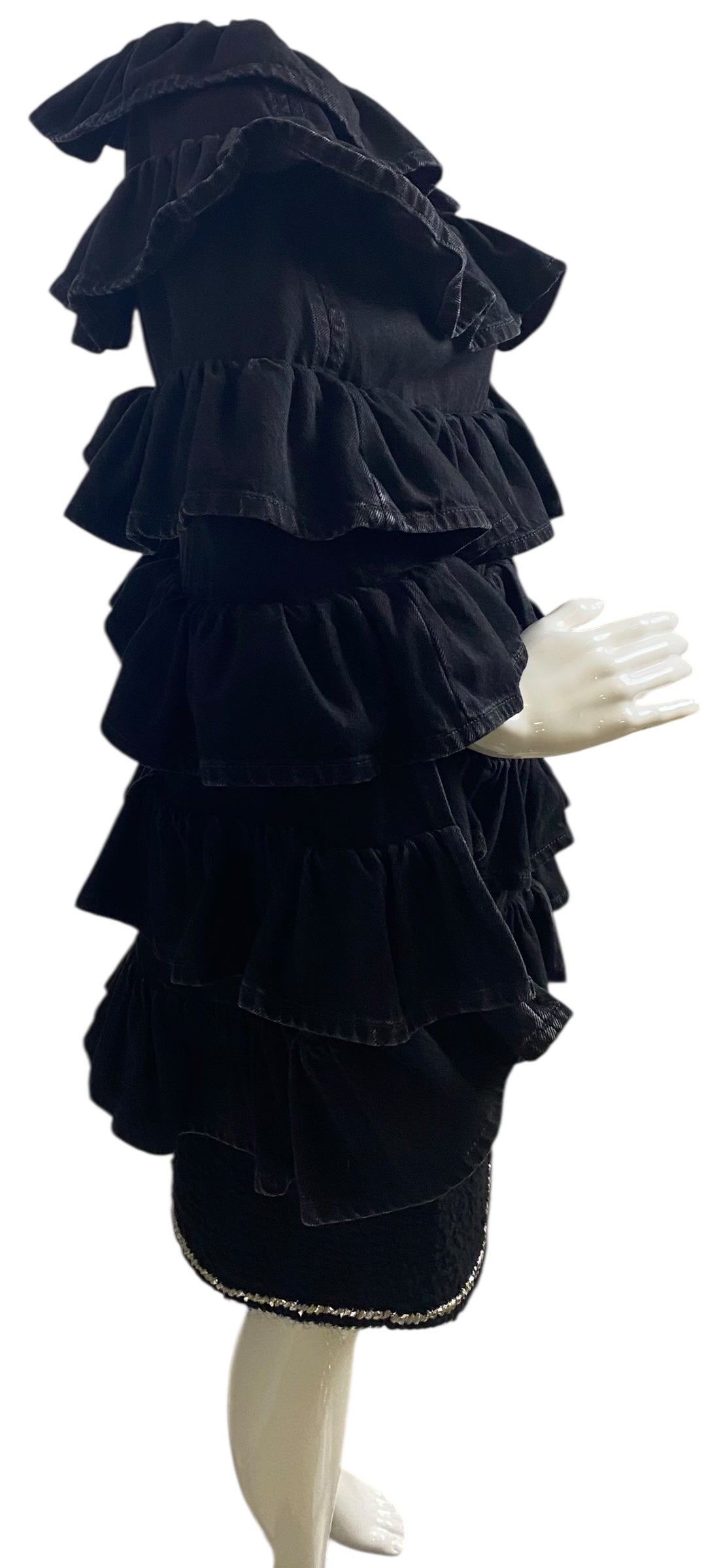 Chanel 24A Paris Manchester Black Denim Coat Jacket Cape FR 36