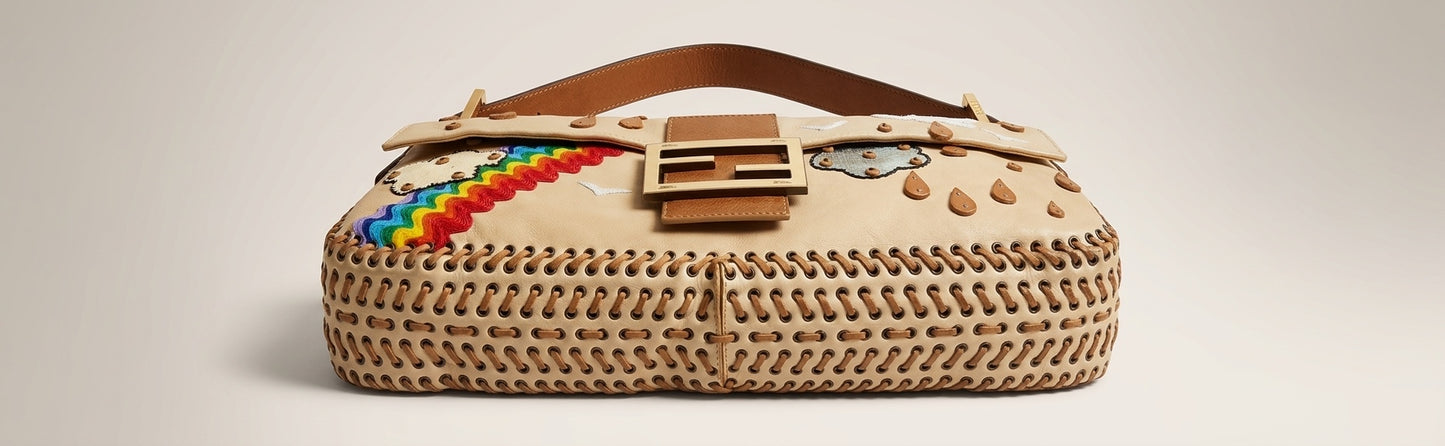 ULTRA RARE FENDI MAXI RAINBOW WHIPSTITCH EMBROIDERED 3WAY BAGUETTE BAG