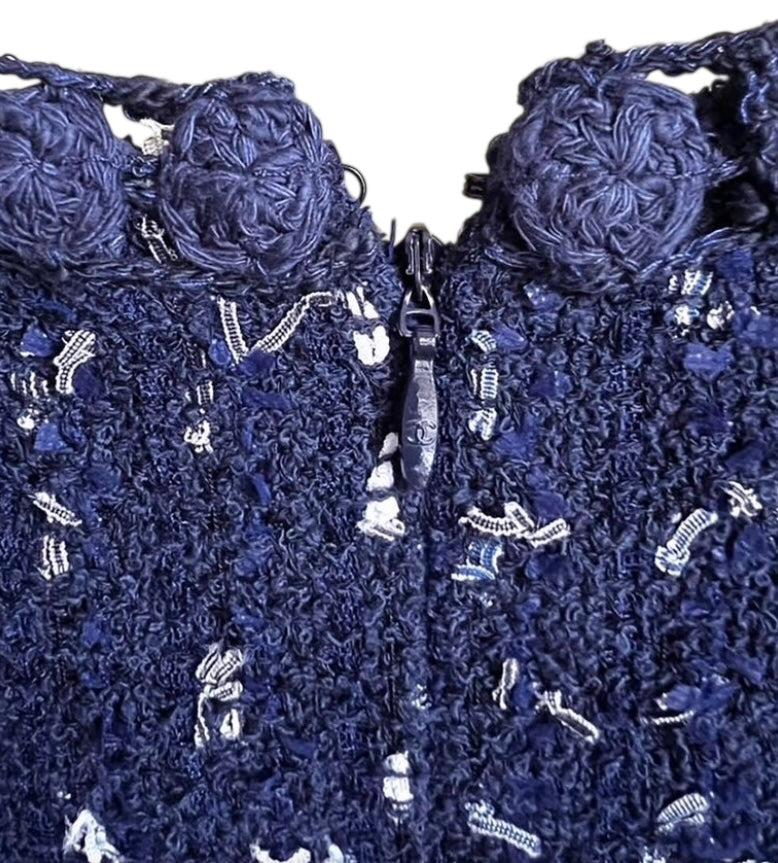 Chanel 11C Saint-Tropez Cruise Collection Navy Blue Tweed Dress FR 44