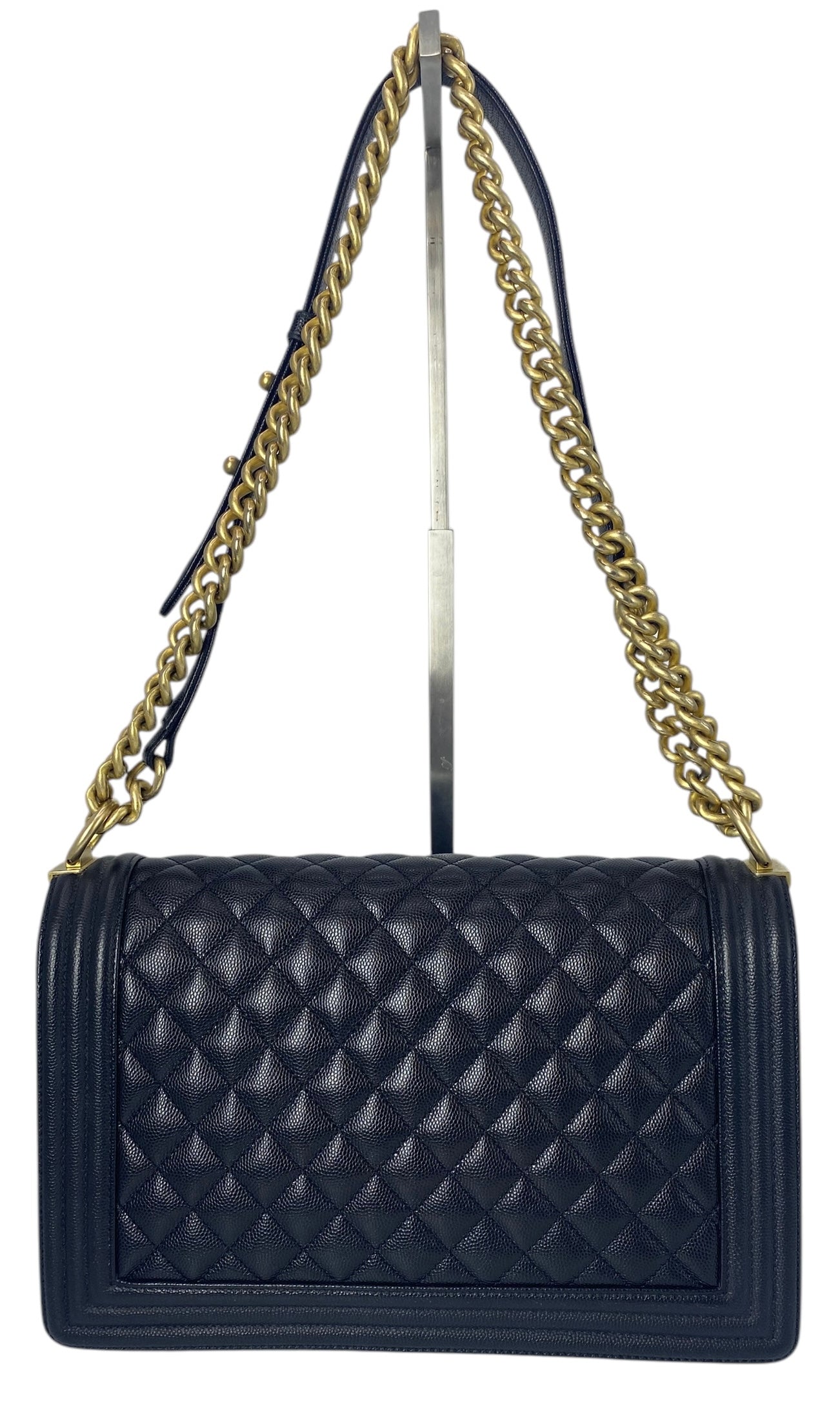 Chanel 2019 Black Caviar New Medium Boy Bag Aged Gold Hardware