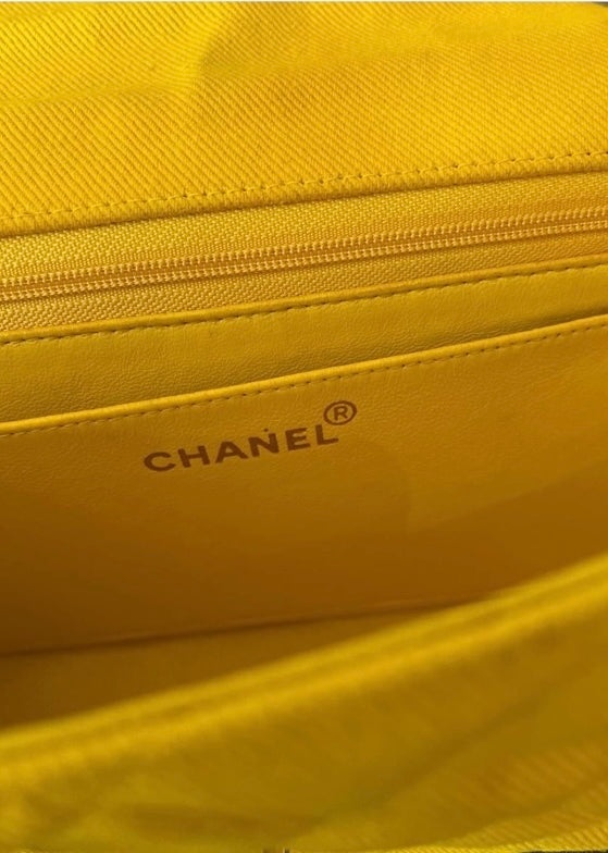 Vintage Chanel 90’s Yellow Denim Medium Classic Flap Bag 24K Gold Hardware