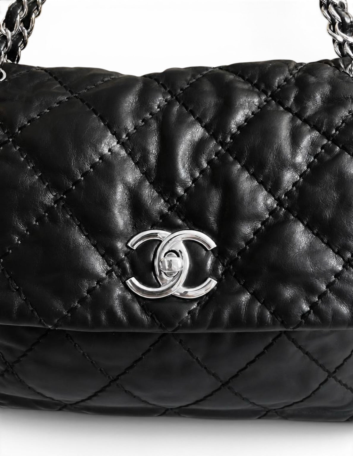 Chanel 13P Black Quilted Leather Large Love Me Tender Whipstitch Classic Flap Bag SHW