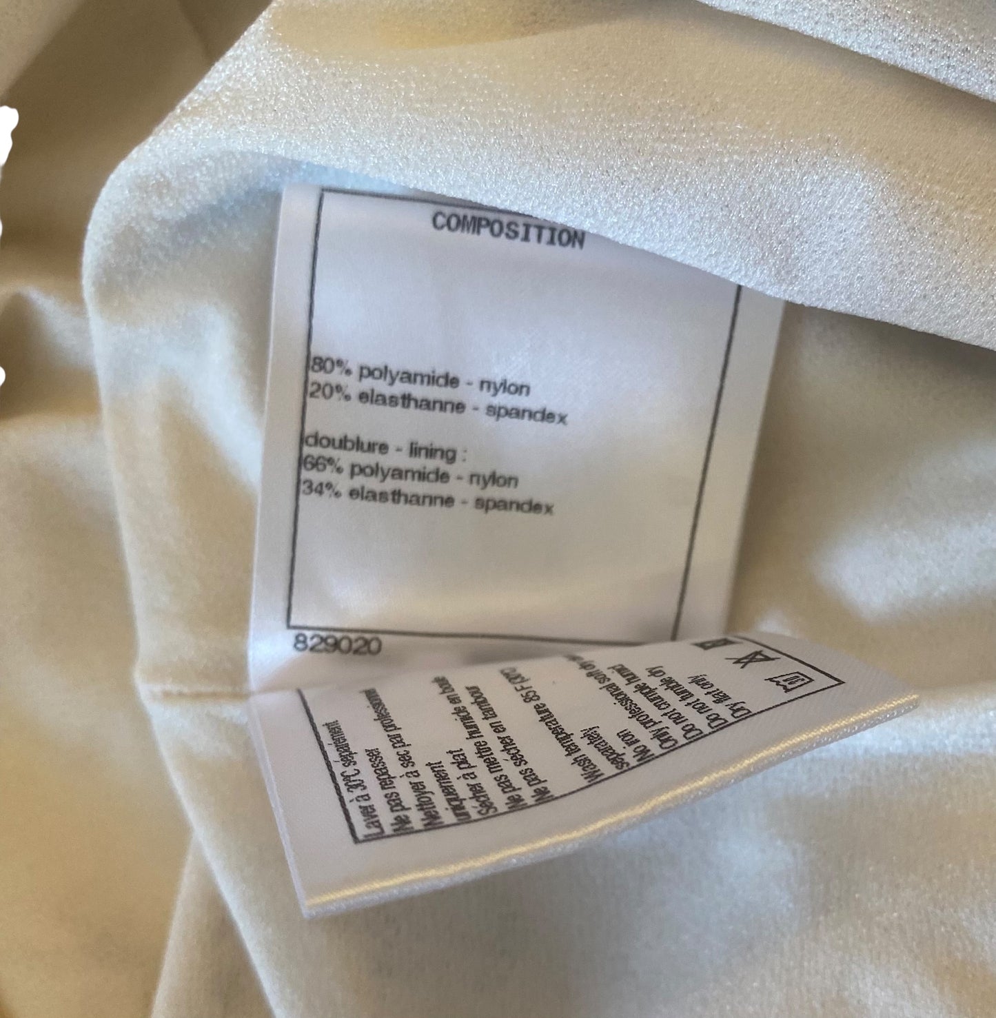 CHANEL 18C PARIS GREECE WHITE GOLD PEARL BATHINGSUIT SWIMSUIT BODYSUIT FR 38