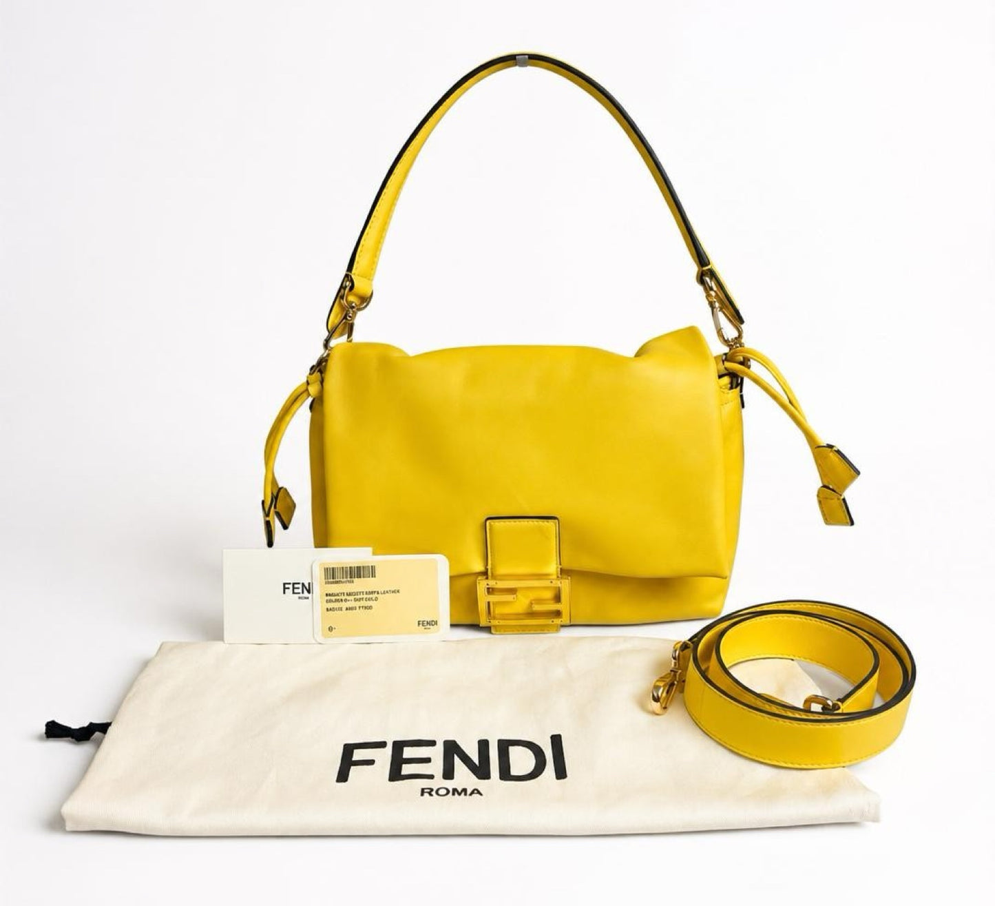 FENDI 2026 Medium Mamma Baguette Yellow Nappa Leather Bag