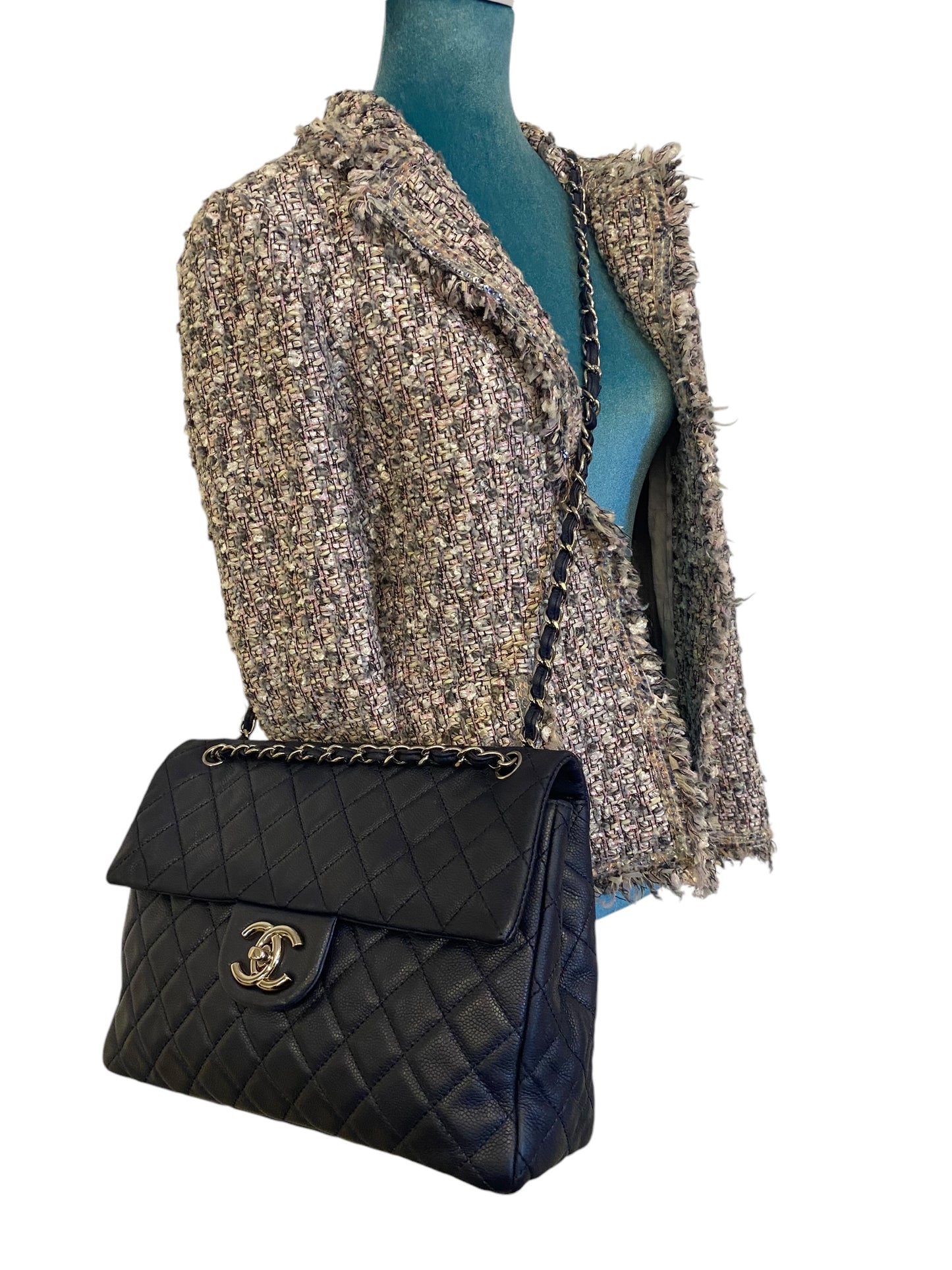 Chanel Navy Blue Soft Caviar Maxi Classic Flap Bag Silver Hardware SHW