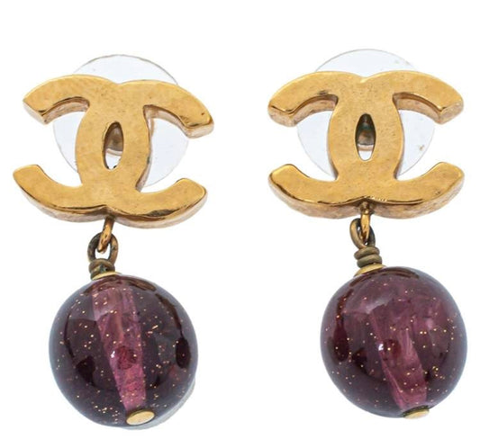 Chanel 11A Byzance Purple CC Gold Drop Earrings